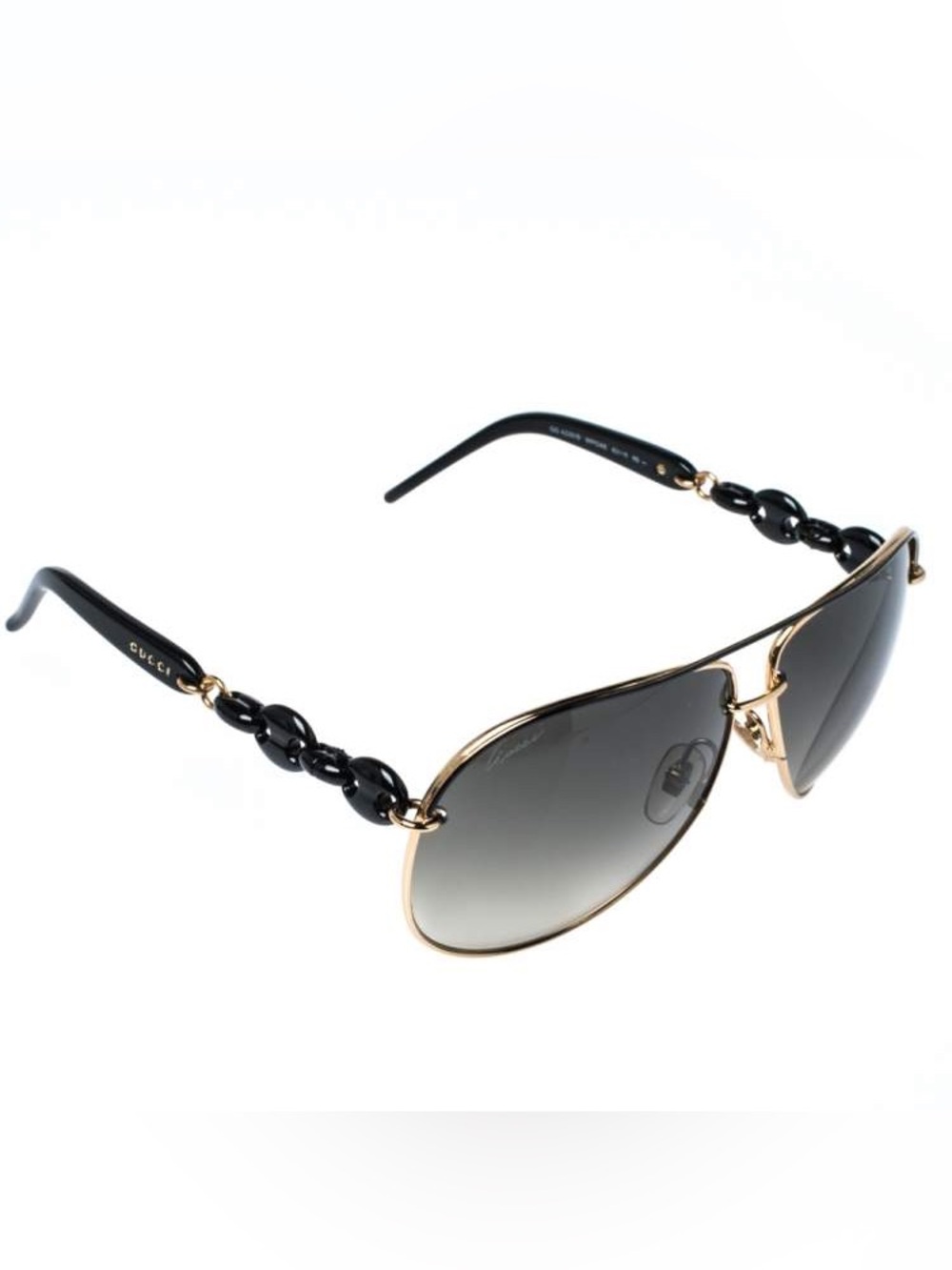 Vintage Gold Gucci Aviator Sunglasses with Black Chain Temples